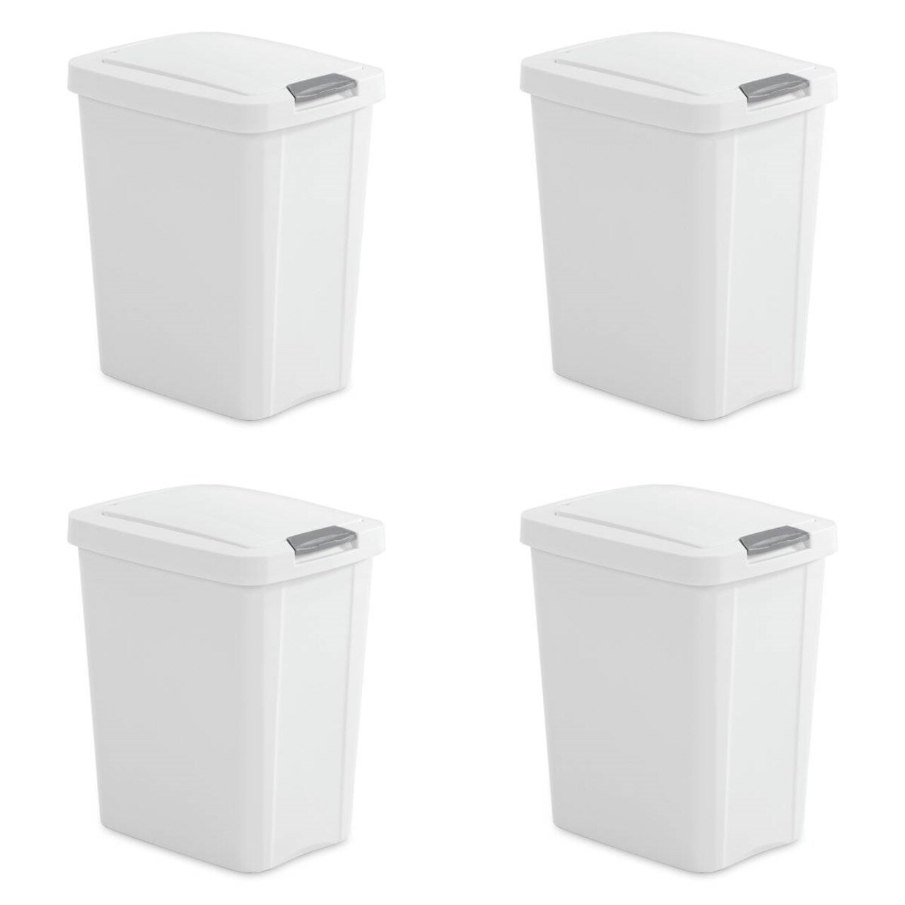 Set of 4 - White 8 Gallon Latch Top Kitchen Wastebasket Trash Can